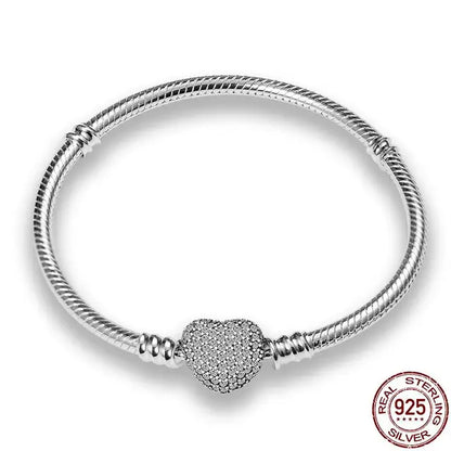 Original 925 Silver Bracelet Snake Chain 17-20 Evil Eye Heart Star Zircon For Charms Beads Pendant Anniversary Jewelry Making Gifts 
