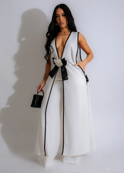 Two Piece Set Women Tracksuit Spliced Vest Pant Sets Elegant High Street Work Ankle Length Wide Leg Pants Loose Matching Sets