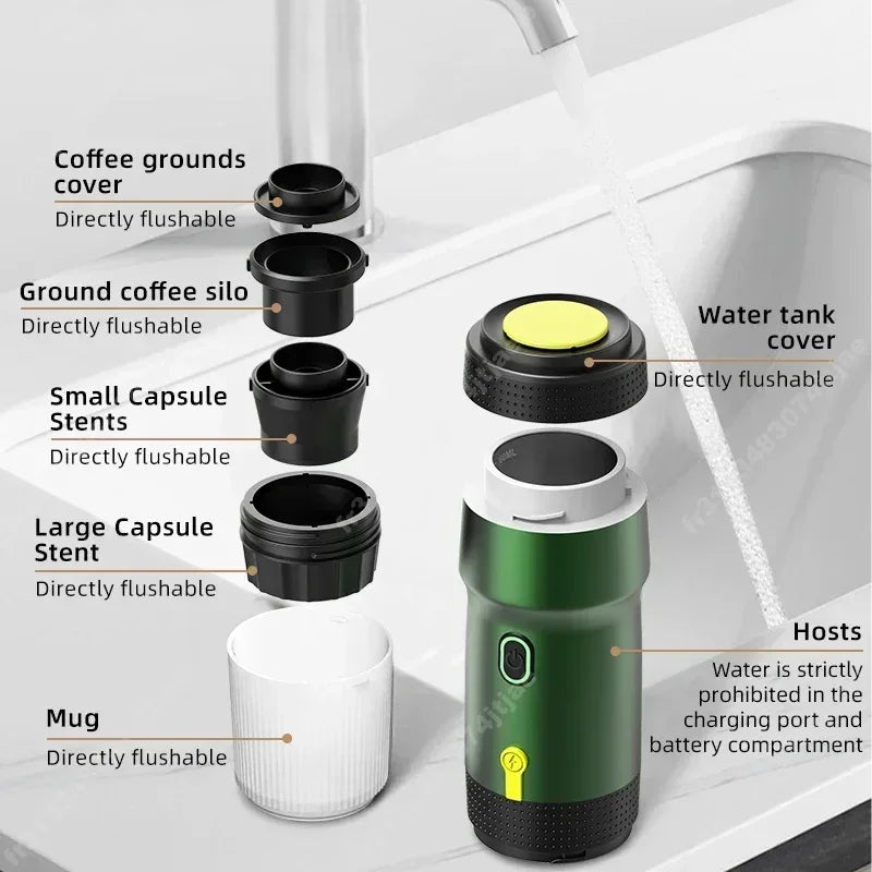 Electric Portable Coffee Machine Portable Italian Espresso Machine for Car & Home 3-in-1 Capsule Powder Travel Coffee Maker