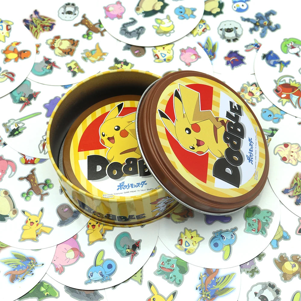 Spot It Cards Game Dobble Juego Pokemon Pikachu with Metal Box One Piece Doraemon Friends Party Jr Hip Board Game for Kids Gifts