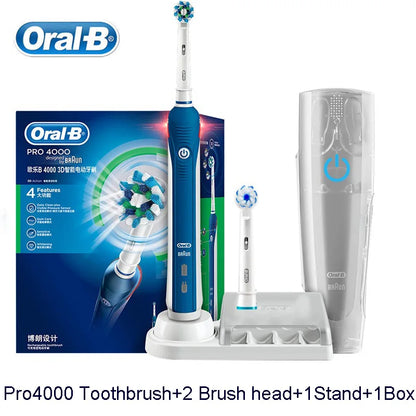 Oral B Pro4000 Electric Toothbrush 3D Action Clean 4 Modes Visible Pressure Sensor Whiter Teeth  Rechargeable Adult's Toothbrush