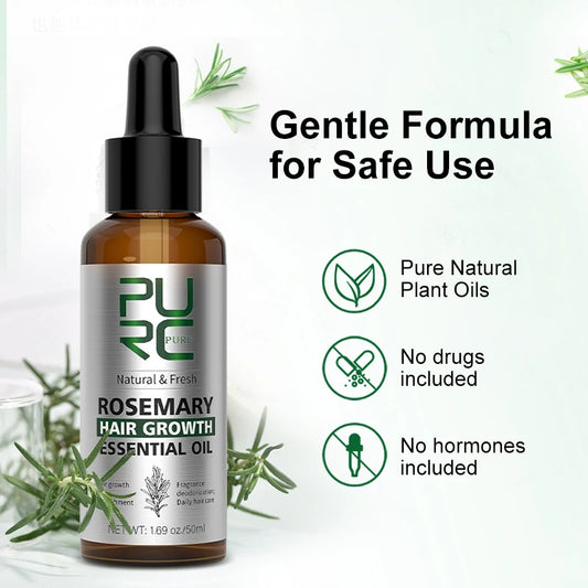 Productos para el crecimiento del cabello con aceite de romero PURC para hombres y mujeres, jengibre, anticaída, regeneración rápida, aceites espesantes, tratamiento para el cuero cabelludo, cuidado del cabello.