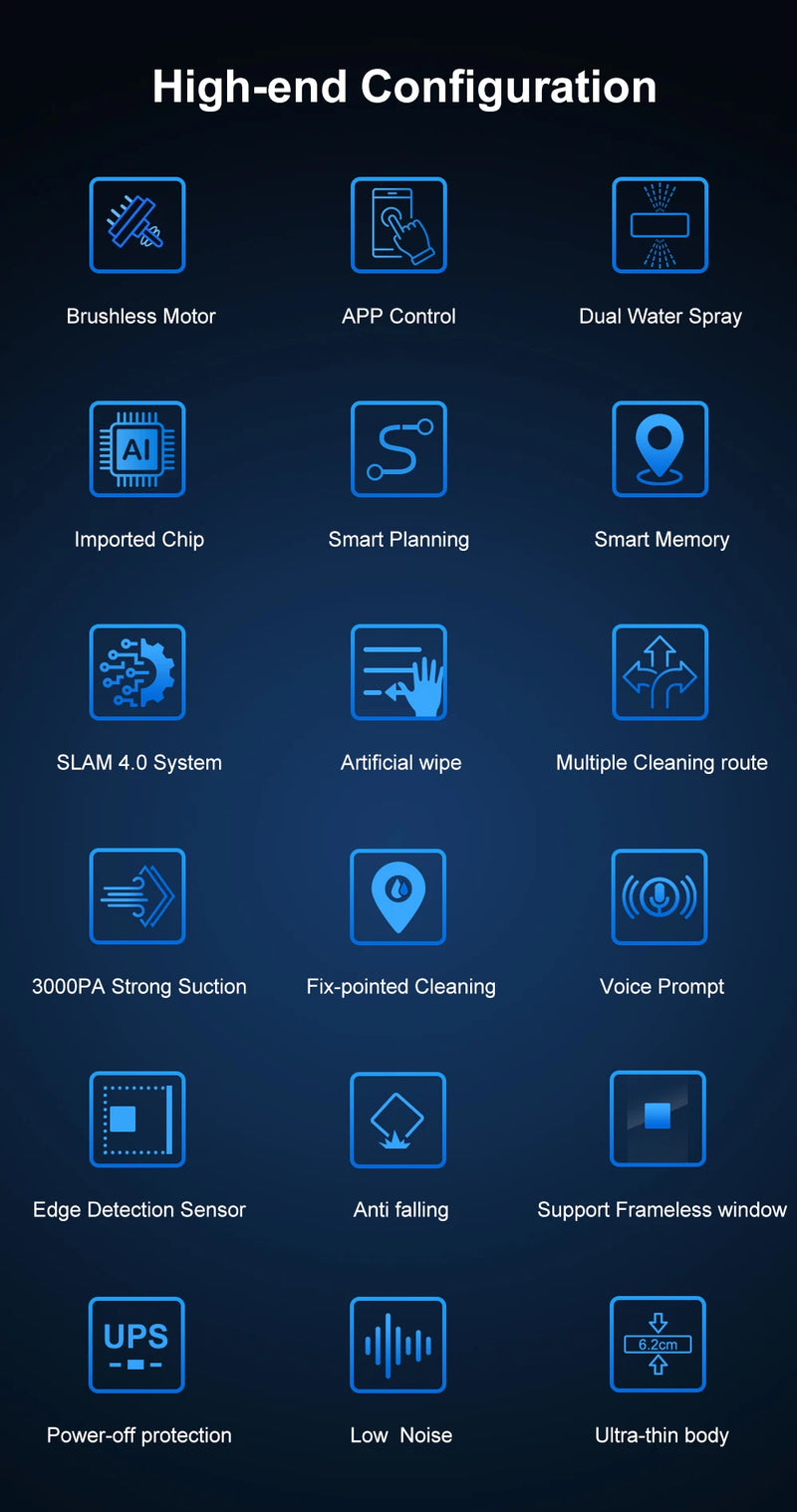 ABIR WD8 Robot Window  cleaner, Dual Water Spray,Smart Memory,High Vacuum Suction, Laser Sensor, Home Wall Glass Cleaning Robot