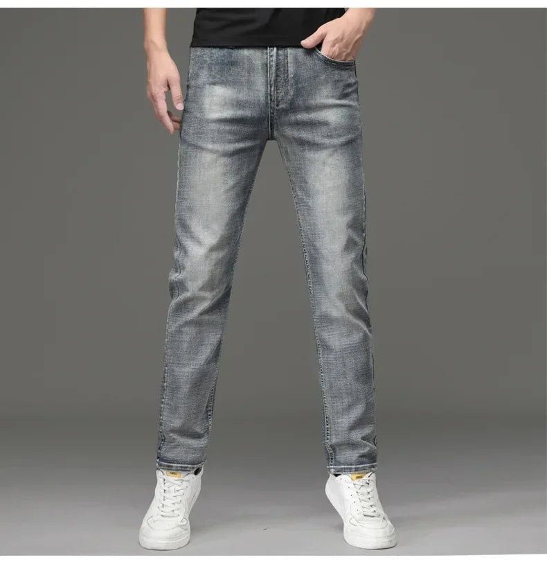 Csmor Lee Men's Jean Autumn Winter Loose-fit Straight-leg Trendy Pants Casual Denim Trousers Men Classic Stretch Jeans Fashion