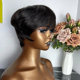 Short Pixie Cut Human Hair Wig for Black Women, Machine-Made Wigs with Bangs, Short Human Hair Wigs