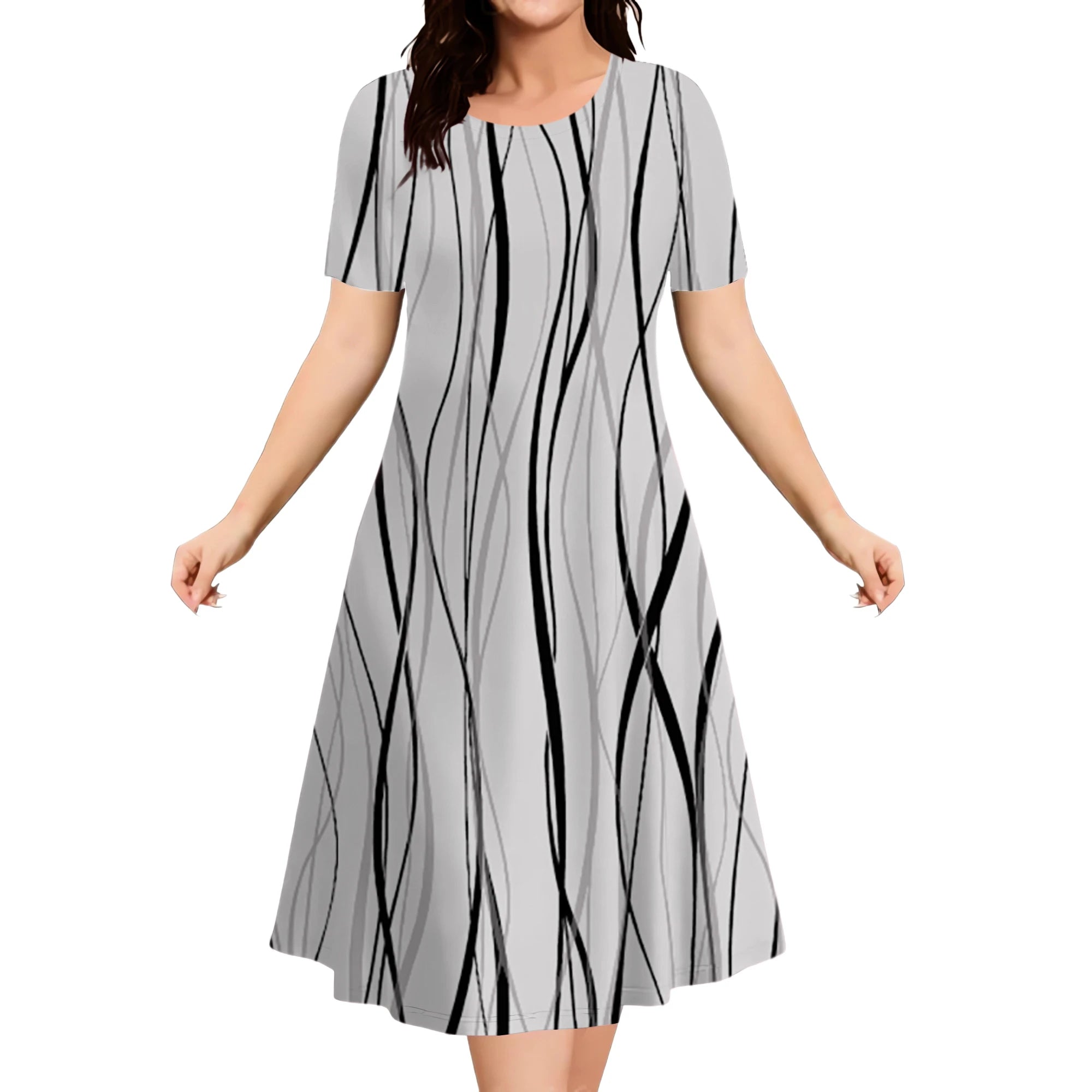 Summer Dresses 2025 Women's Plus Size Loose Casual Striped Print Short Sleeve A-Line Dress Elegant Fashion Clothing 9XL
