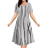 Summer Dresses 2025 Women's Plus Size Loose Casual Striped Print Short Sleeve A-Line Dress Elegant Fashion Clothing 9XL
