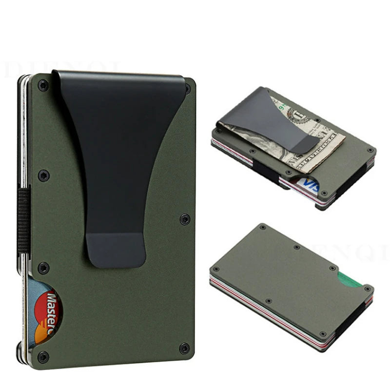 Cartera delgada para hombre - Billetera minimalista con bloqueo RFID y bolsillo frontal - Billetera metálica con clip para billetes