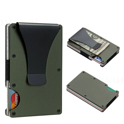 Cartera delgada para hombre - Billetera minimalista con bloqueo RFID y bolsillo frontal - Billetera metálica con clip para billetes