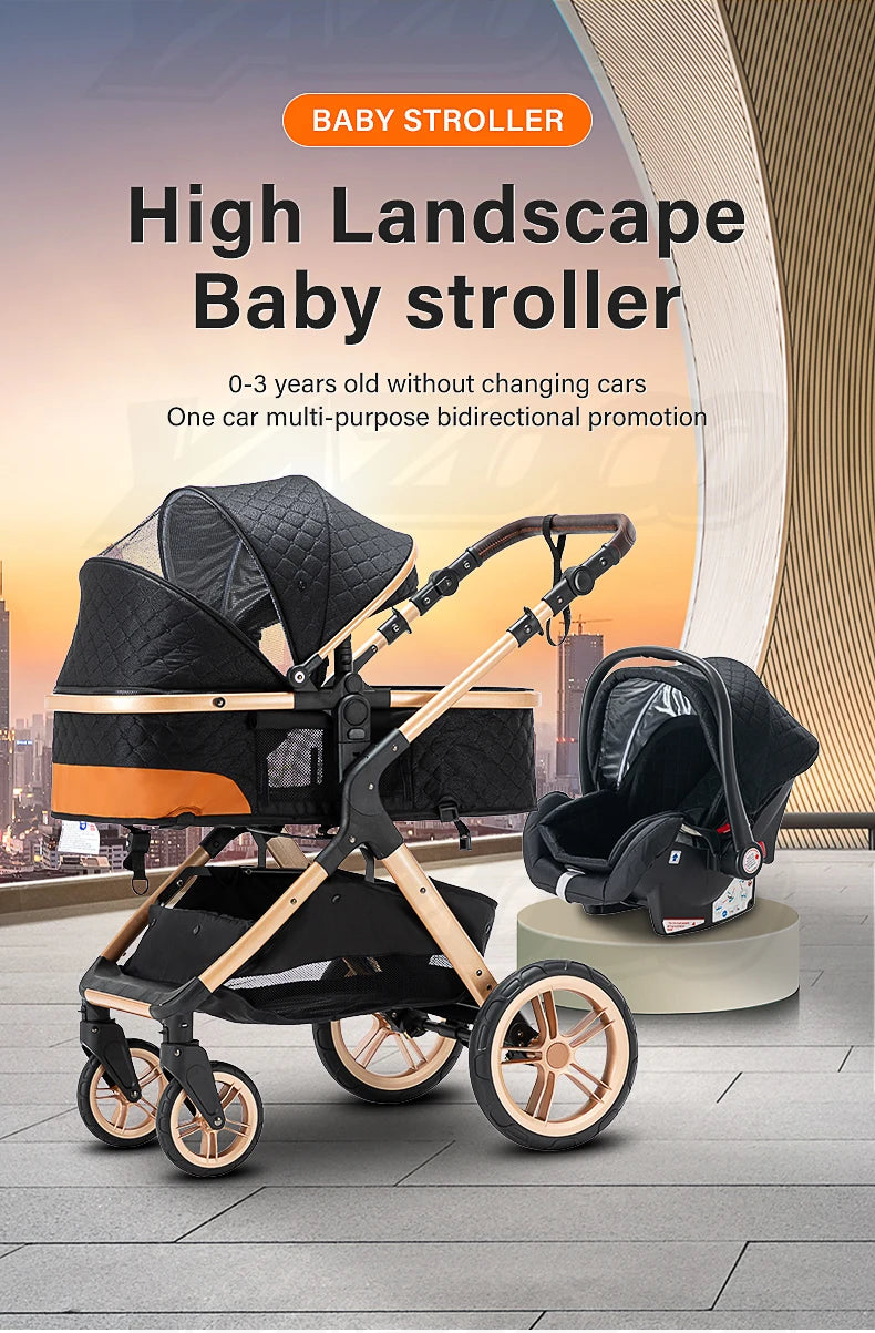 Newest Baby Stroller 3 in 1 Lightweight High Landscape Baby Carriage Aluminum Frame Travel System with Car Seat Pram for Newborn