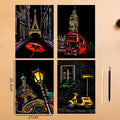 2 Sheets Scratch Paper Art Kit DIY Craft World Landmarks Animals City Scene Stylus Drawing Toy Adult Stress Relief Creative Gift