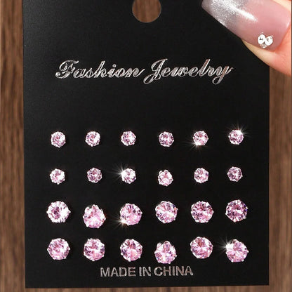 Luxuoso e Simples Brincos Decorativos de Zircônia, Brilhante e Carinhoso, Adequado para Presentes, Festas, Casais, 12 Pares
