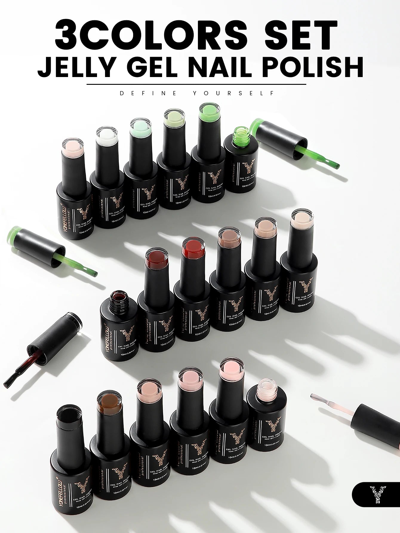 NEW YOKEFELLOW 10ml Crystal Jelly Nude Red Pink Gel Nail Polish Transparent Semi-permanent UV Gel Nail Art Soak Off Gel Varnish