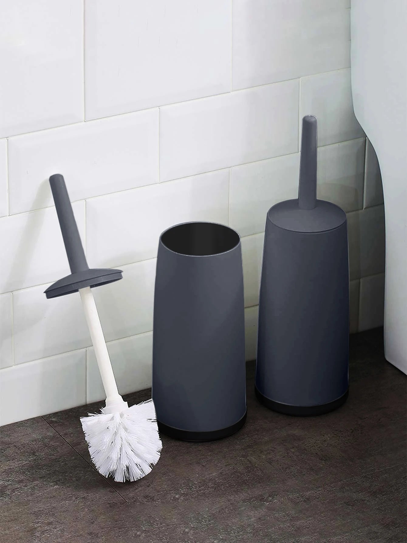 WORTHBUY Cepillo de inodoro de plástico con base de pie, mango largo, cepillo de limpieza para inodoro, accesorios de baño, herramientas de limpieza