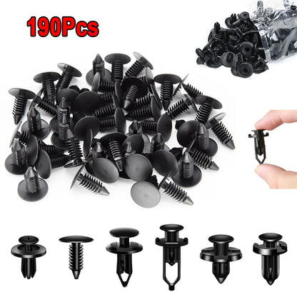 190 clips de retención para coche, 6 tamaños, kit de clips de plástico para automoción, clips para panel de moldura, remaches para parachoques de carrocería.