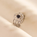 1pc Boho Turquoise Ring Stainless Steel Black Stone Silver Color Adjustable Ring Women Ethnic Ring Bohemian Jewelry Gift No Fade