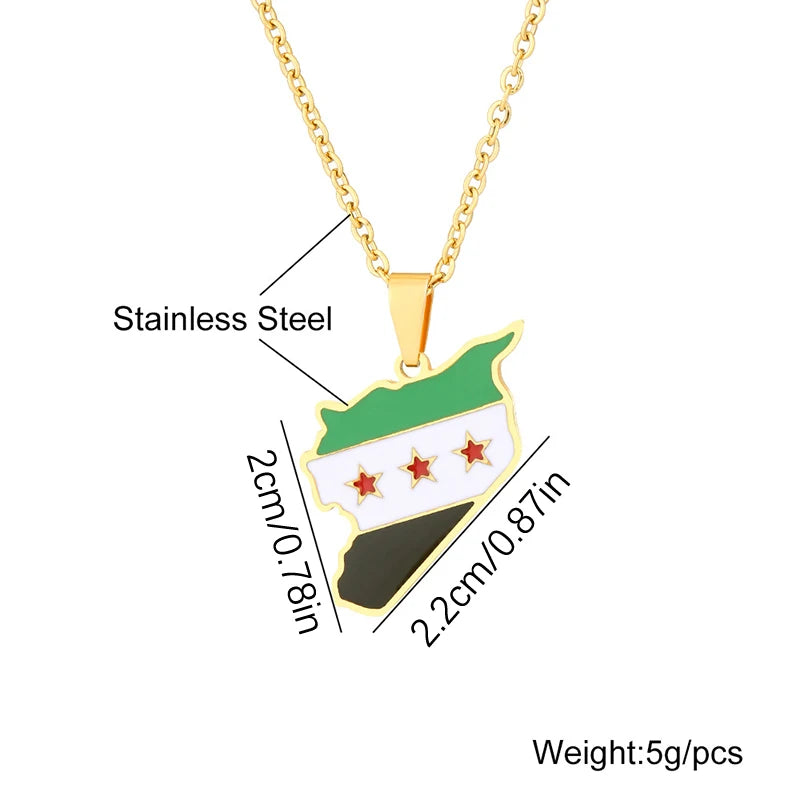 Collar con colgante de acero inoxidable con la bandera de Siria, estilo hip hop, para hombre y mujer.