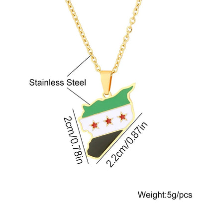 Collar con colgante de acero inoxidable con la bandera de Siria, estilo hip hop, para hombre y mujer.