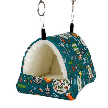 1pc Cute Print Bird Bed Mini Cage Rabbit Squirrel Mat Guinea Pig Nest Hamster House Small Animal Sleeping Bed Pet Hanging Cage