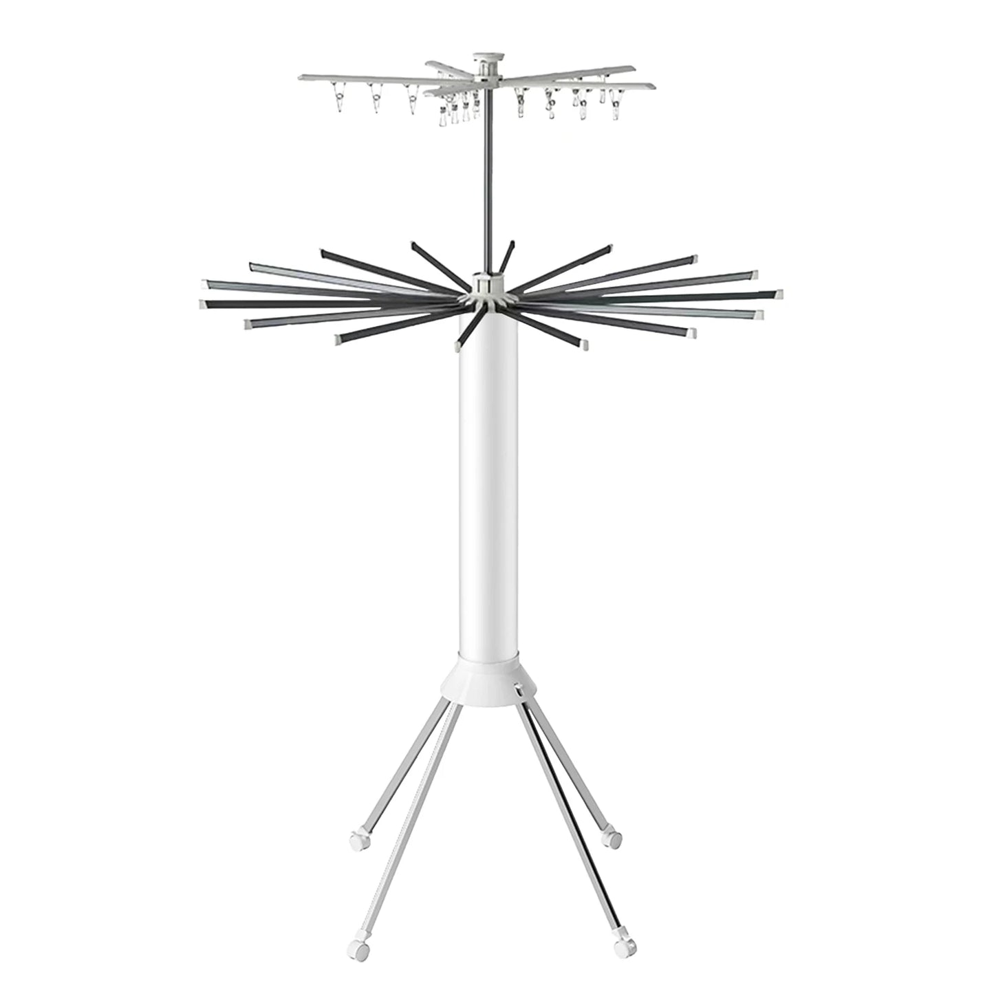 1/2 Layer Foldable Cylinder Drying Rack with Wheels Octopus Retractable clothes Drying Rack with 16 Clothes Drying Rod and Clips