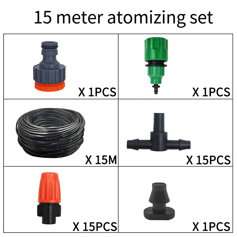 Fog Nozzles Irrigation Kit 5M-20M Garden Automatic Spray Misting Plant Watering System with 4/7 PE Hose and Connector