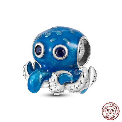 Ocean Series - Original Genuine 925 Sterling Silver Turtle Crab Mermaid Charm Beads Suitable for 3mm Bracelet DIY Making Pendant