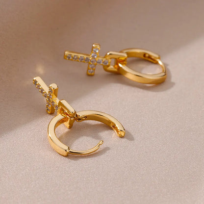 Heart Stainless Steel Earrings for Women Zircon Gold Color Hoop Earring Aesthetic Waterproof Ear Piercing Jewelry Accessories