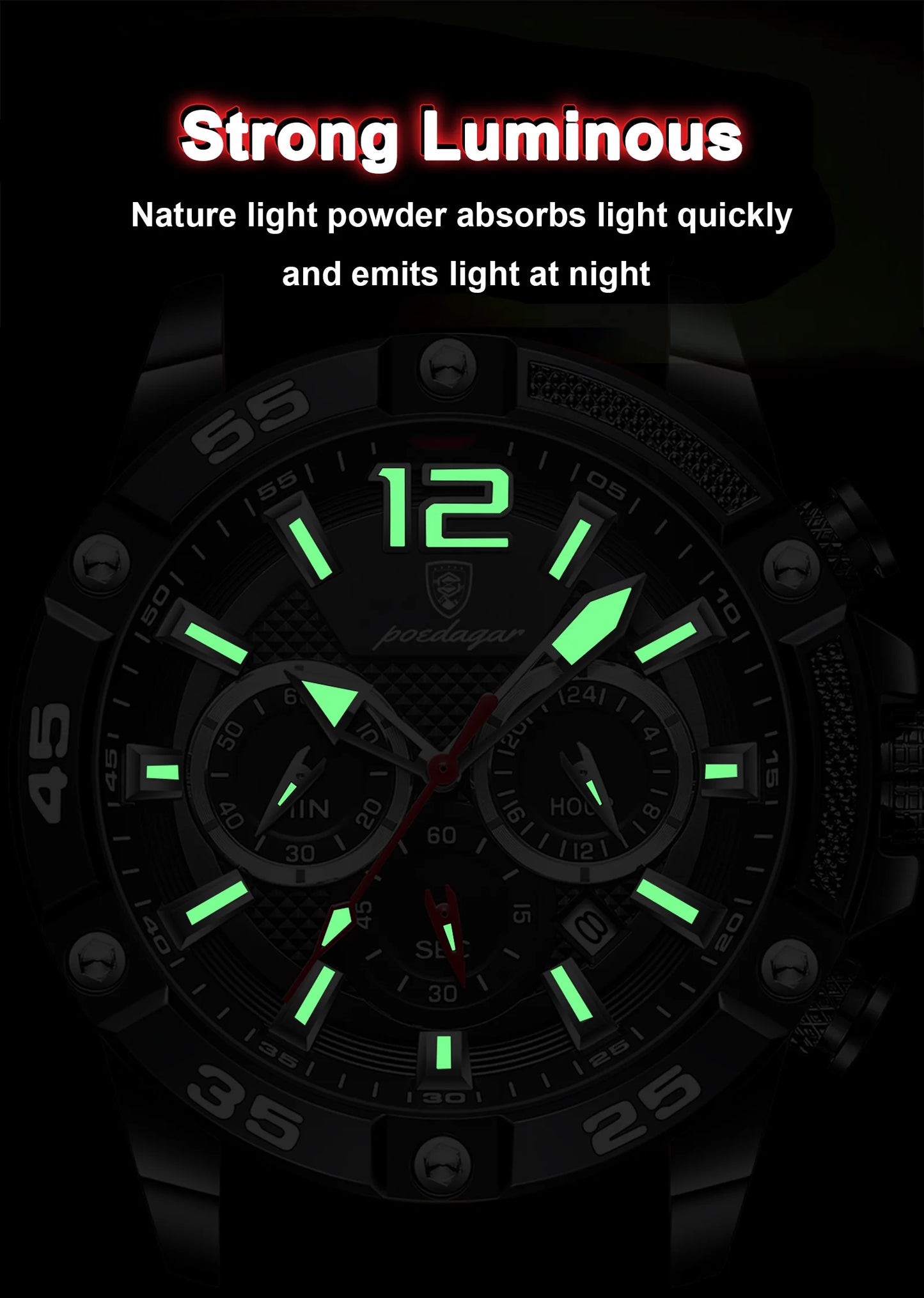 POEDAGAR Luxury Casual Men Watch Waterproof Luminous Chronograph Date Man Wristwatch High Quality Military Quartz Men's Watches