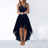 Hollow-outch Chiffon Dress Dinner Lace Dress Women's Elegant Temperament British Style High-waisted Sleeveless Round-neck Dress