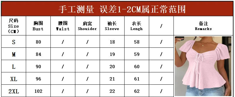 2026 Women Y2k Summer Tops V-Neck Drawstring Sexy Lace Up Short Sleeve Solid Color Shirts Female Elegant Casual Fashion Blouses