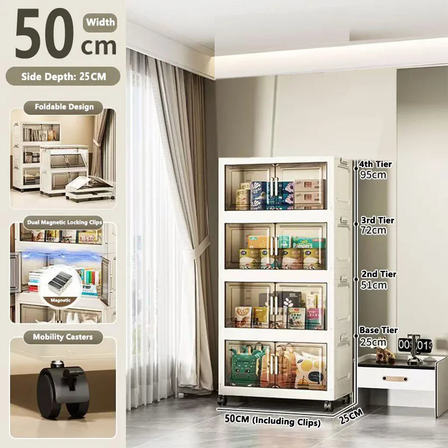 Storage Cabinet Folding Storage Box Home Living Room Toy Cabinet Storage Rack Snack Cabinet Installation-Free Kitchen Storage Cabinet Folding Storage Cabinet Organizer