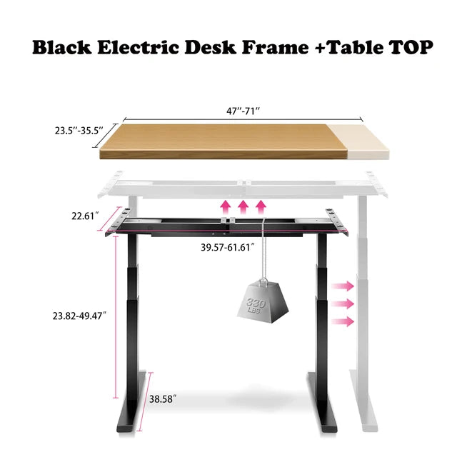 (EU Esgotado) Estrutura de mesa elétrica de pé, base ajustável em altura, motor duplo com controlador de memória para escritório doméstico