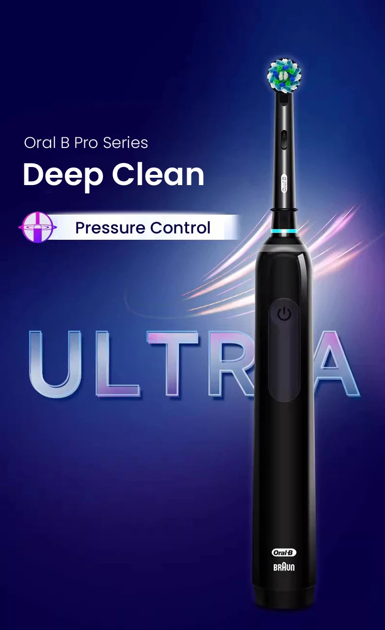 Cepillo de dientes eléctrico Oral B Pro 4 Ultra con rotación 3D, recargable, sensor de presión, 4 modos de cepillado y temporizador de 2 minutos.