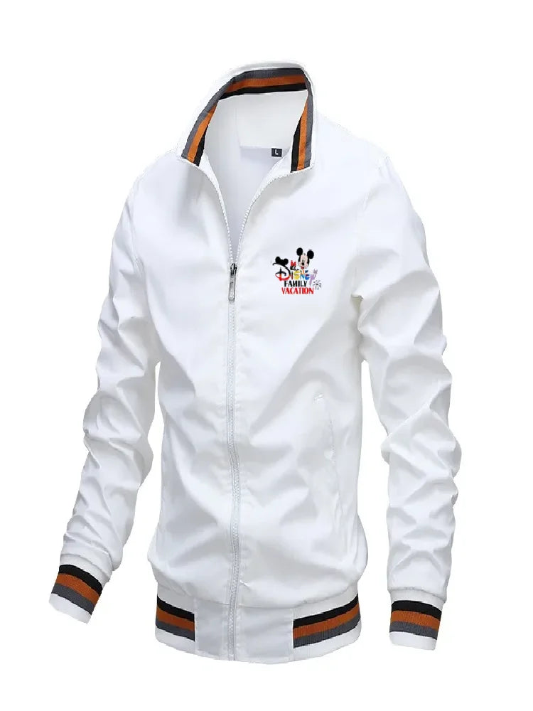 Vintage Mickey Mouse Print Men's Bomber Jacket Casual Lightweight Windproof Coat
