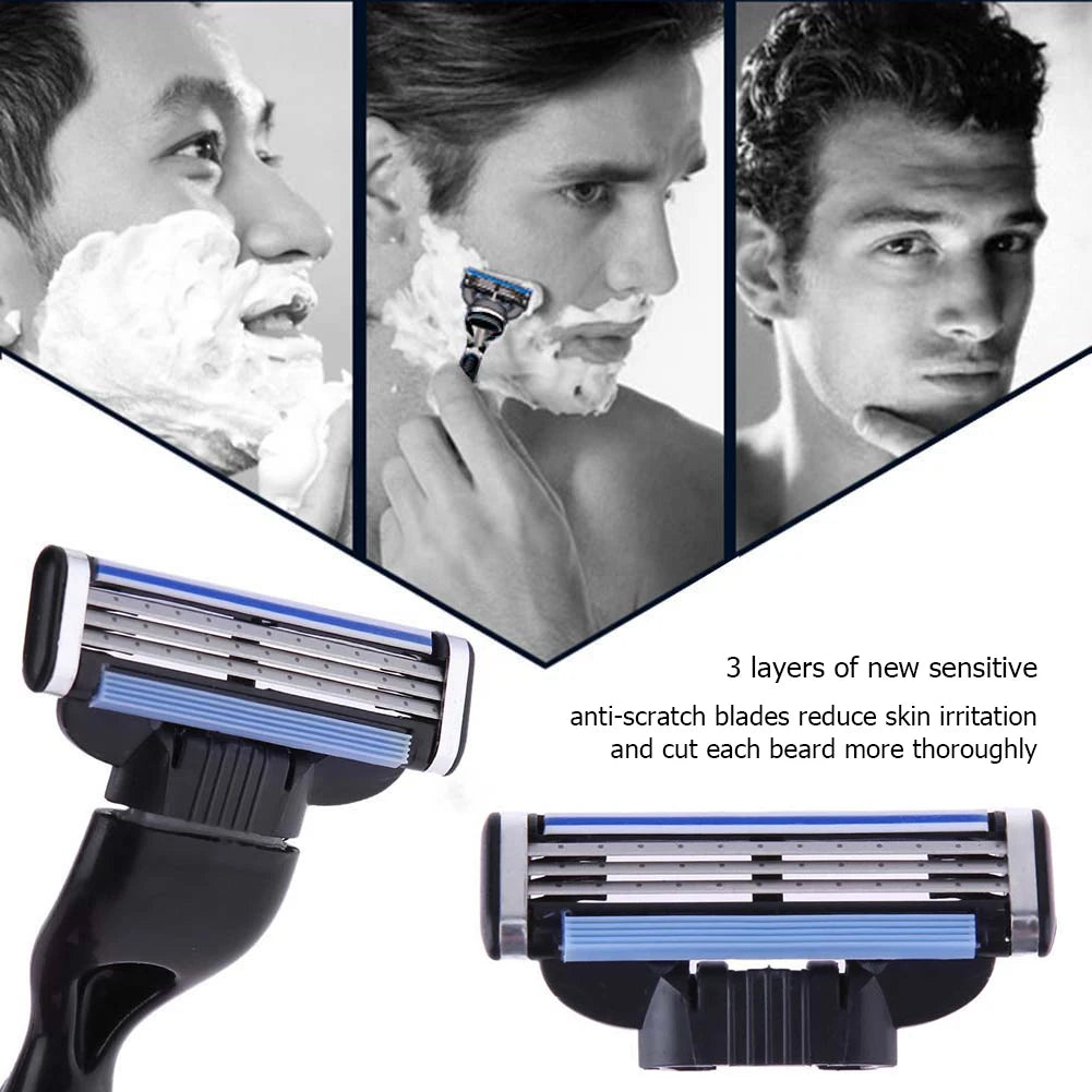 Repuesto de afeitadora de 3 capas, cuchilla de acero inoxidable, cabezal de corte afilado, cuchillas de repuesto, cuchillas de afeitar manuales resistentes al desgaste para hombres