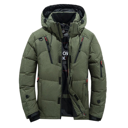 Chaqueta de plumón de 20 grados para hombre, parka de invierno para hombre, chaqueta de plumón de pato blanca con capucha para exteriores, abrigo de nieve acolchado grueso y cálido de gran tamaño M-4XL