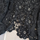 Casual Long Sleeve Elegant cardigan Beading O-neck Chic Vintage Hook Flower Hollow Out Top Plus Size Clothing