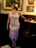 Vestido vintage Mandylandy para mujer, estilo retro de los años 20, estilo Gran Gatsby, con lentejuelas, sin mangas, para fiesta de baile, graduación y dobladillo con borlas.