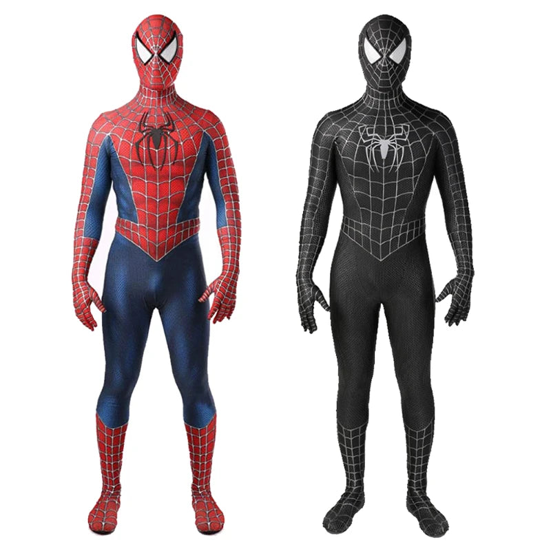 Tobey Maguire Spiderman Costume Black/Red Raimi Spider Man Cosplay Superhero Zentai Suit Halloween Costumes for Adults
