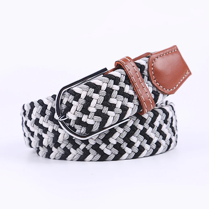 107/120/130cm UNISEX Casual Knitted Pin Buckle Women Belt Woven Canvas Elastic Expandable Braided Stretch Jeans Belts for Men