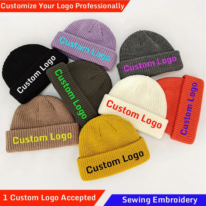 Custom Logo Beanie, Men's Cap Your Embroidered Design Hats for Woman Winter Warm Skull Balaclava DIY Team Logo Elastic Knit Cap