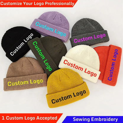 Custom Logo Beanie, Men's Cap Your Embroidered Design Hats for Woman Winter Warm Skull Balaclava DIY Team Logo Elastic Knit Cap