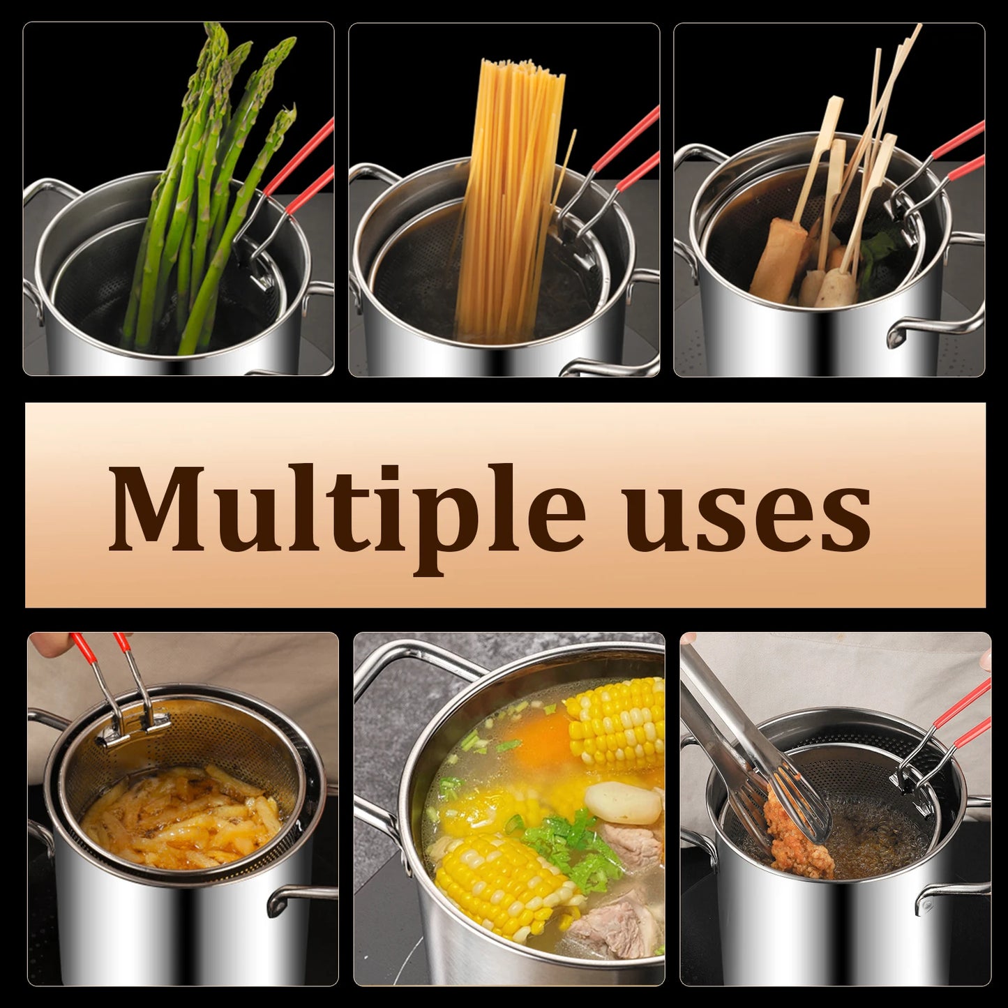 Deep Frying Pot Stainless Steel Fryer Pan Fry Pot with Basket and Lid Food Grade Deep Fryer Chicken Fried Chicken Cooking Tools