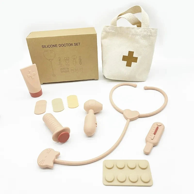 Doctor Toys Pretend Silicone Play Doctor Kit Food Grade Safety Nurse Set for Girls Boys Toddler Games Learning Toy