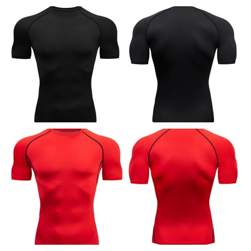 Camiseta de compresión para hombre para correr, fitness, ajustada, de manga corta, para entrenamiento, trotar, ropa deportiva de gimnasio, secado rápido, Rashgard