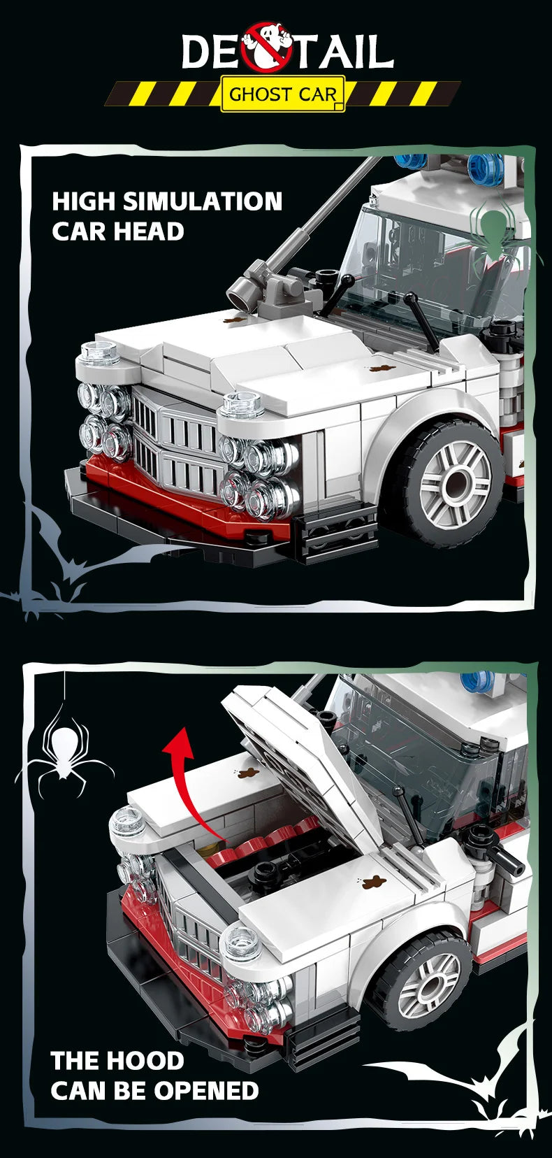 Mini Ghost Racing Car Building Blocks 562PCS MOC Model Car Bricks DIY Assembly Toy Kids Adults Halloween Christmas Birthday Gift