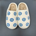 Pantuflas de felpa cálidas de invierno con diseño de ojos malvados pequeños azules retro de AD Ins, zapatos cómodos de moda 
