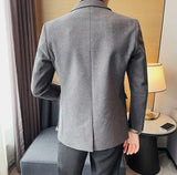Chaqueta de traje de tweed para hombre, blazer de un solo pecho, gris, moda 2024, abrigo de diseñador de lujo para hombre, ropa de estilo coreano informal
