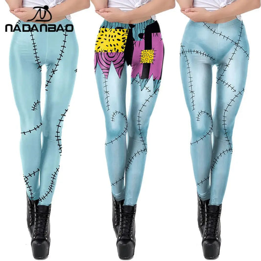NADANBAO Halloween Movie Sally Cosplay Party Horror Costume Sleeveless Dress Women Slim Jumpsuit Catsuit Zentai Gothic Leggings