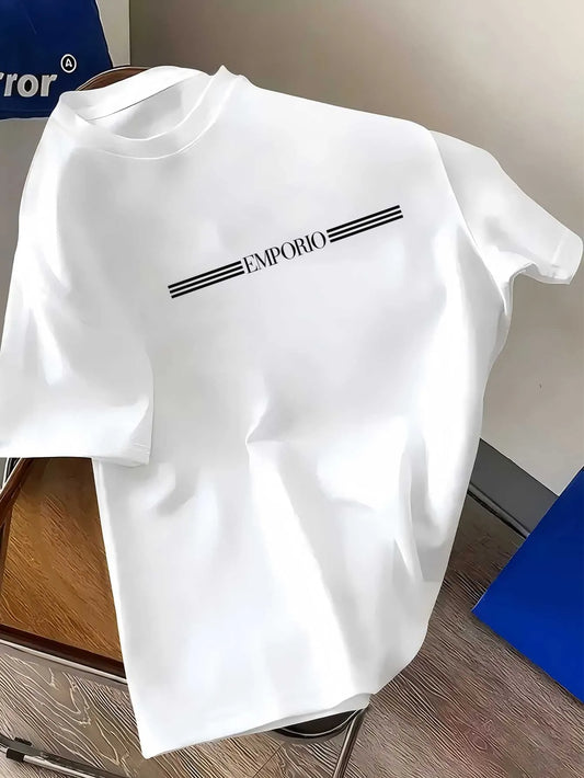100% pure cotton men's luxurious brand letter print T-shirt, short-sleeved T-shirt, high-quality men's clothing, streetwear